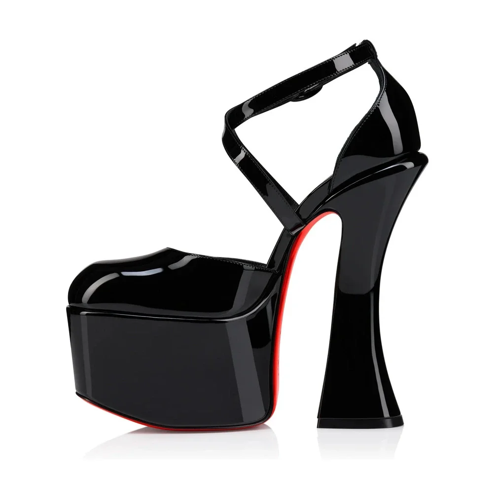 Christian Louboutin Aquadorcet 160 Black Patent Platform Strap Heel Pump 37